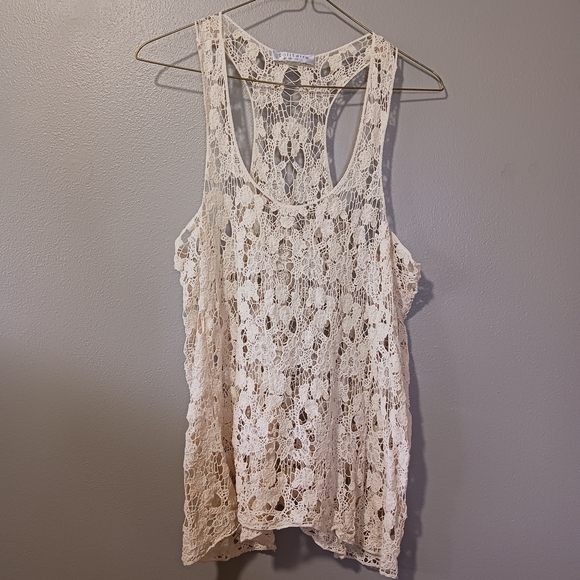 Solitaire Tops - Solitaire Lace Crochet Racerback Cream Tank Top